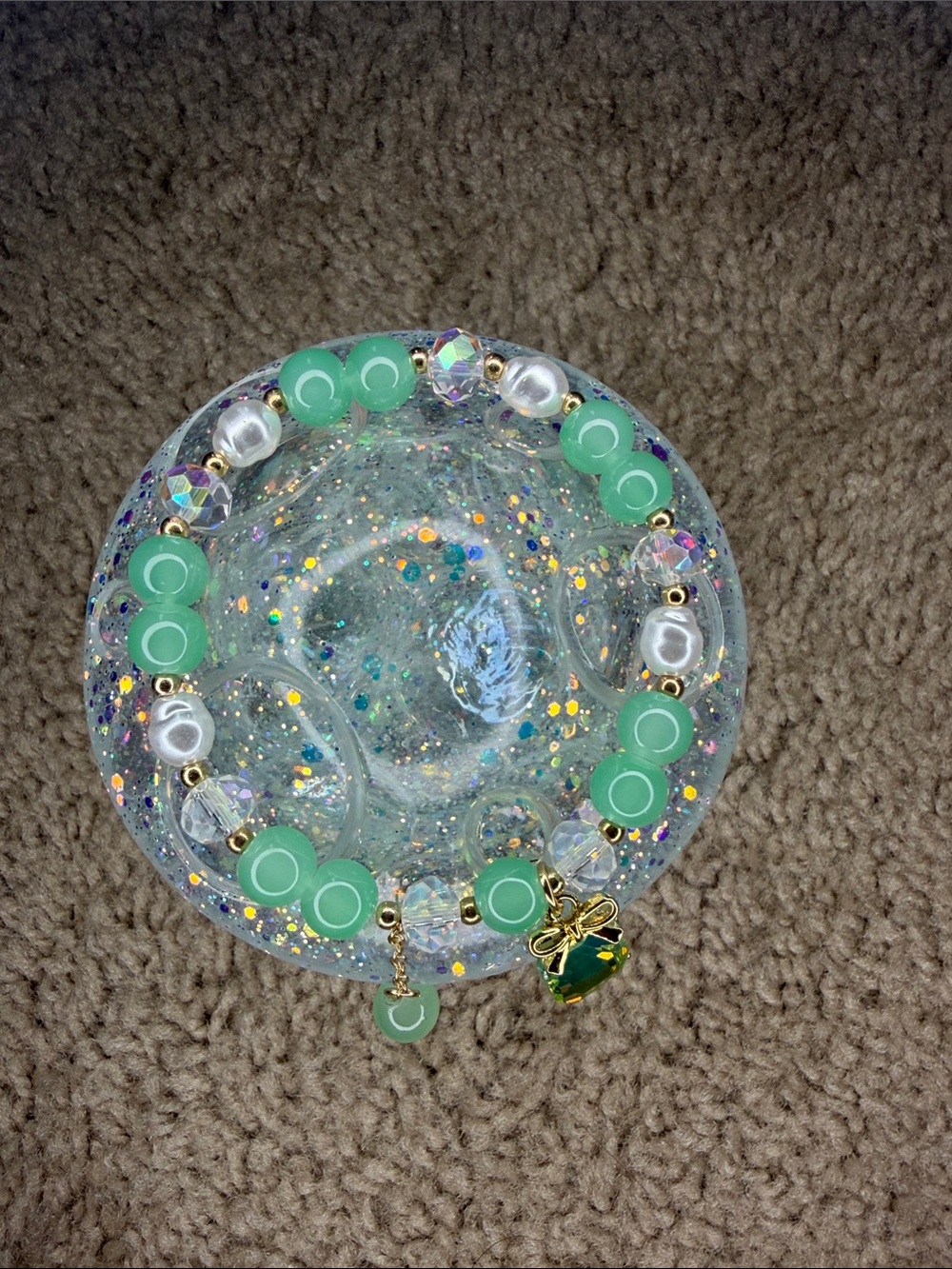 Handcrafted Green Beaded Bracelet with  Charm - Unbranded